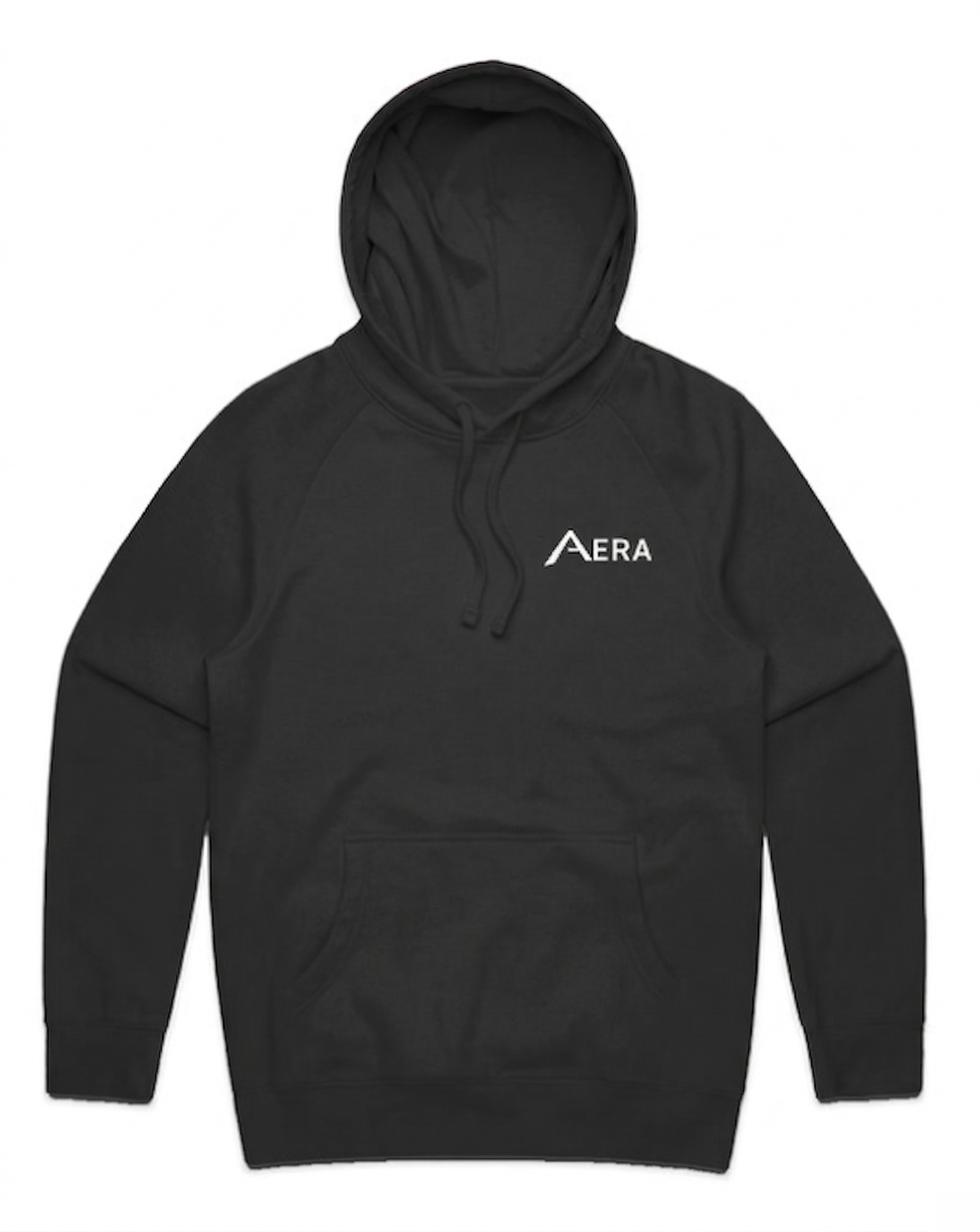 AERA Essential Hoodie — minimal black heavyweight cotton hoodie, front view